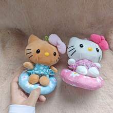 Sanrio 1pc Hawaiian Black Skin Swim Ring Hello Kitty Plush Doll Pendant Cartoon KT Cat Doll Backpack Charm Children's Plush Doll Bag Accessory Holiday Gift - Multicolor - View 6