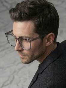 男士无度数方形镜框眼镜 - 無色 - 查看 2