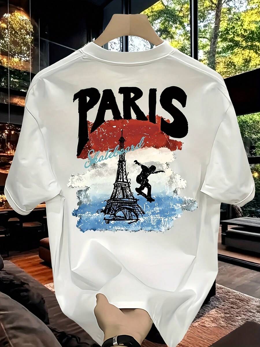 Camiseta de manga corta de verano para hombre, de corte holgado, hecha de material de alta calidad con un estampado de marca a la moda. - Blanco - Ver 1