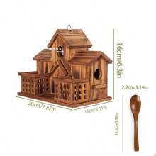 Natural Wood Bird House With Feeder Spoon & Hanging Nest Box Suitable For Hummingbirds, Bluebirds, Sparrows - Compact Outdoor Bird Shelter For,, Balcony - Suitable For Red Sparrows And Hummingbird Feeders - Tree - View 2