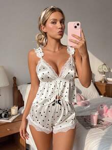 Bonmuse 2 Pcs Women's Sexy Sleepwear Set Adjustable Straps, Triangle Cup Lace-Trimmed Top - White - View 11