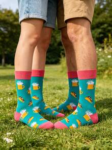 2 Paar Paar Bier & Mais Grafik Farbblock Knöchelsocken, lustig & lässig für alle Jahreszeiten - Verschiedenfarbig - Übersicht 5