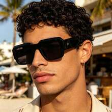 1 Pair Men's Square Rivet Minimalist Fashion Glasses, Suitable For Daily Driving, Stage Performance, Party, Outdoor Travel. PC Frame With Orange/Grey Lens Options - Multicolor - View 11