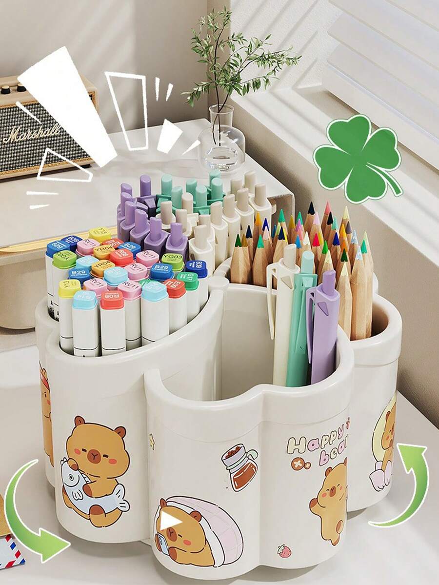 1 قطعة حامل قلم دوار بتصميم الكابيبارا، صندوق تخزين أقلام متعدد الأقسام بسعة كبيرة، مناسب لتخزين القرطاسية على المكتب والمدرسة والمكتب، لوازم العودة إلى المدرسة، إكسسوارات بموضوع الدراسة - مشاهدة 1