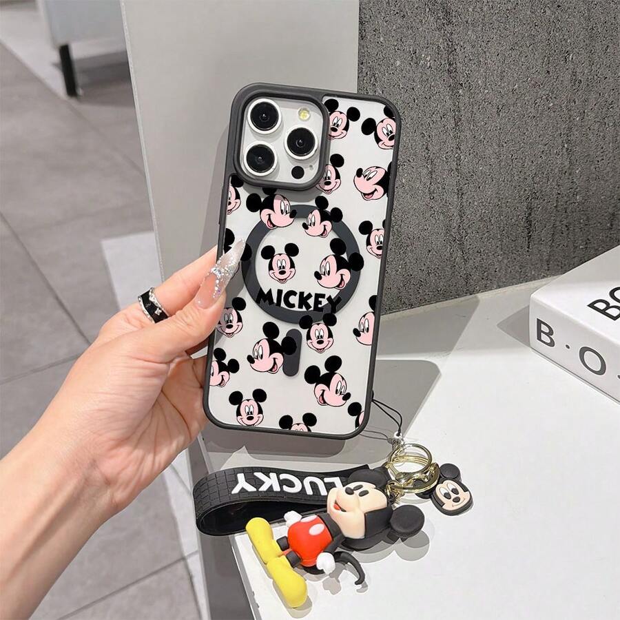 This Disney Mickey Mouse Pattern Lanyard Phone Case Features A Strong Magnetic Closure And Full Coverage Of Acrylic And TPU Material. It's Shockproof, Lightweight, And Suitable For IPhone17/16/11/13/15/15 Plus/15 Pro/15 Pro Max/12/14 Pro Max/11 Pro Max/12 Pro/12 Pro Max/13. It's A Popular Birthday Gift, Business Gift, Durable, Stain-Resistant, And Fingerprint-Resistant New Phone Case For Men And Women. It Also Includes A Mickey Mouse Phone Case And Mickey Mouse Doll Bracelet. Compatible With SamsungGalaxy S20, S21, S22, S23, And S24 Series. It's The Perfect Gift For Friends And Family. This Stylish Phone Case Is Fun, Lightweight, And Durable. IPhone17 Pro Max Phone Case, Minnie Phone Case. - màu đen - Xem 1