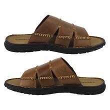 Dunlop - Mens Leather Mule Slippers Open Toe Slip On Summer Shoes - Tan - View 2