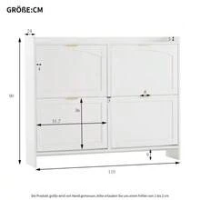 Large Concealed Shoe Cabinet / Shoe Cupboard In Medieval Style / With 4 Drop-Down Compartments / Arched Construction / Suitable For Entrance Area Or Hallway - White - View 5