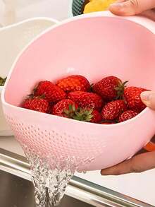 1pc Kitchen Rice Washing Strainer, Fine Mesh Colander Rinse Basket, Household Vegetable Fruit Washing Bowl - Multicolor - View 1
