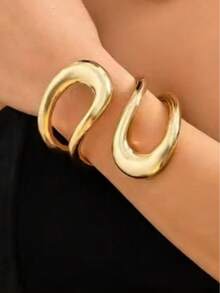 1 Set Vintage Asymmetrical Multi-Layer Hollow Minimalist Alloy Open Necklace Choker And Bracelet, Gold/Silver Collarbone Neck Accessory, Charming Daily Wear Jewelry Gift For Women - Yellow Gold - View 7