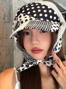 1件装黑白波点棒球帽头巾，女士夏季遮阳帽，时尚小巧的设计，让脸看起来更小巧 - 彩色 - 查看 3