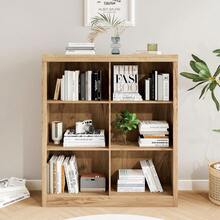 Robusto organizador de estantería de oficina de 6 cubos - estantería de madera alta de 53 pulgadas - diseño anti-punta, almacenamiento versátil y pantalla para oficina en casa, sala de estar, dormitorio - Roble sueco - Ver 2