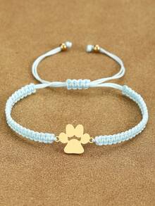 1pc 304 Stainless Steel Pet Paw Print 18K Gold Plated Bracelet, Minimalist Adjustable Handmade Woven Nylon Rope Bracelet, 12 Color Combinations Suitable For Men And Women Daily Wear, Perfect Gift For Holidays - Multicolor - View 11