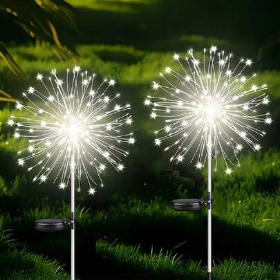 1 pieza Luz solar de fuegos artificiales, luces de hadas de alambre de cobre resistentes al agua, luces solares para decoración navideña del jardín