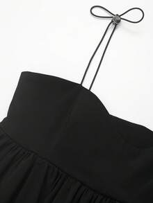 无袖圆领纽扣灯笼下摆上衣 - 黑色 - 查看 3