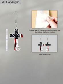 1对美国国旗十字架亚克力耳环，2D扁平爱国基督教十字架吊坠耳环，独立日耳环，爱国主义7月4日耳环，女士珠宝礼物 - 彩色 - 查看 5