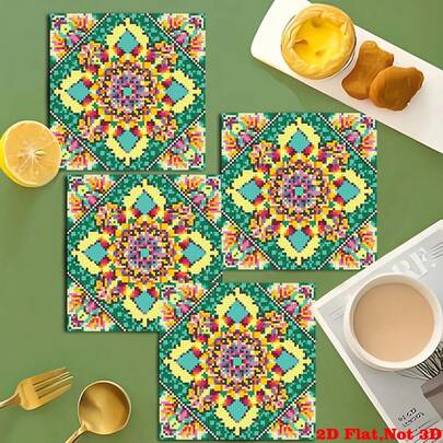 4pcs Elegant Diamond Painting Placemats Set, DIY Geometric Abstract Mandala Style Mosaic Placemats With Precision Cut Diamonds, Waterproof And Durable, Suitable For Family Gatherings, Indoor Dining, Kitchen, Parties, Camping, Table Holiday Decor, Diamond Art Painting Set As Gift For Home, Friends, Valentine's Day, Mother's Day, Christmas, Holiday Parties