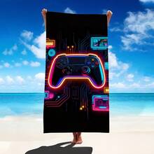 1pc Game Controller Design Beach Towel, Extra Large Microfiber Beach Blanket, Super Absorbent Bath Towel, Suitable For Travel, Swimming Pool, Diving, Surfing, Yoga, Camping, Available In Multiple Sizes, Beach Accessories - Game Controller - View 2