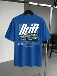 Áo thun nam FRACTYR phong cách đường phố mùa hè | Áo thun in hình họa tiết đua xe đường phố Nhật Bản "Hyper Drift" | Món đồ không thể thiếu trong tủ đồ phong cách đường phố retro | Áo cổ tròn tay ngắn - Màu xanh lam - Xem 3