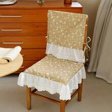 1pc Piece Of Vintage Ruffled Dining Chair Cushion Cover - Embroidered Lace Flower Suspender, Elastic, Decorative Home Stool Protective Cover - Multicolor - View 5