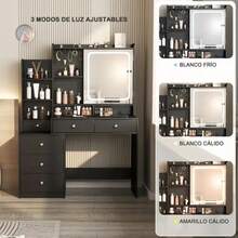 Makeup Table With Mirror And LED Lights, For Bedroom, Makeup Vanity With Power Plug, Dressing Table With Drawers For Bedroom - Black - View 7