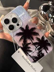 1 chiếc ốp lưng điện thoại bảo vệ toàn diện hình hoàng hôn đỏ và lông cọ cho iPhone 11/12/13/14/15/16/17/Pro Max - màu đen - Xem 4