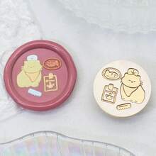 1个猫狗下午茶图案铜头蜡封印章 - 适用于情书、邀请函、节日贺卡、日记、剪贴簿、DIY工艺品 - 金色 - 查看 12