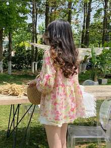 YUXIN Áo kiểu babydoll tay lửng 3/4 cổ tròn dáng rộng mùa hè mới, áo blouse hoa tay cánh dơi thời trang màu hồng cho kỳ nghỉ. - Hồng - Xem 9