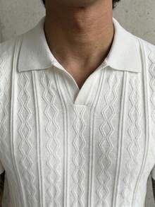 GRDR Men's Summer Seagull Collar Solid Color Short Sleeve Knit Sweater, Suitable For Summer Outings, Essential For Fashionable Styling - White - View 5