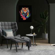 Kit de pintura de diamantes con un tigre neón colorido, decoración artística con taladro completo en estilo abstracto, parche de tela de bordado hecho a mano para arte de pared en sala de estar, dormitorio o pasillo, un regalo de poder y energía misteriosos, producto terminado sin marco - Enmarcado - Ver 2