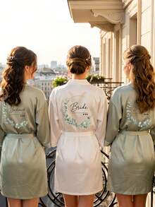 White Bridal Robe, Solid Satin Sexy Tie Sleepwear, Suitable For Vacation, Gift, Party, Bride, Bridesmaid, Wedding Supplies And Bachelorette Party - White Bride - View 4