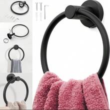 1pc Heavy Duty Towel Rack, Towel Ring - Bathroom & Kitchen Wall Mounted Towel Holder, Modern Round Towel Bar With Thick Ring Towel Rack Hardware Set - Multicolor - View 13