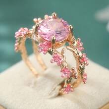 Nhẫn nữ tối giản bằng đồng thau, đính đá Cubic Zirconia tổng hợp, kiểu dáng độc đáo, thời trang, thể hiện phong cách cá nhân. - Vàng - Xem 6