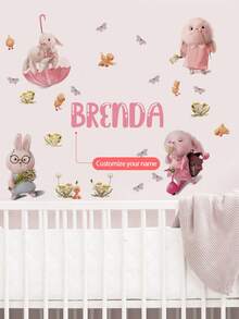 1pc Customized Name Wall Sticker - Removable Self-Adhesive Wall Decal With Cute Panda/Rabbit/Piglet Pattern, Suitable For Children's Bedroom, Nursery, Living Room Decor, Peel And Stick Wall Sticker, Nursery Decor, Customizable Name Wall Sticker - Multicolor - View 10