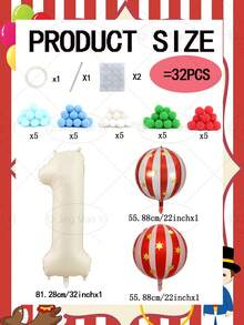 32pcs/Set Circus Star Stripe 4D Balloon Set, Includes 32-Inch Number Balloons, 22-Inch Star Stripe 4D Balloons, Suitable For 0-9 Years Old Birthday Party Decoration, Balloon Theme Decoration, Wedding Decoration, Photography Props, Surprise Gift - A - View 16
