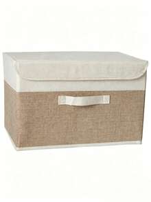 1pc Dustproof Linen Fabric Storage Box With Handle, Foldable And Stackable, Suitable For Storing Toys, Books, Cosmetics, Perfect For Wardrobe, Bedroom, Living Room, Kids Room, Dorm, Office, Apartment - Khaki - View 11