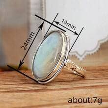 Women's Fashion Engagement Ring Vintage Retro Imitation Moonstone Ring Simple Elegant Oval Rings - A104 古銀色 - 查看 5
