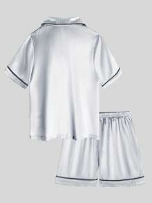 2pcs Tween Boy Short Sleeve Shorts Pajama Set - Light Grey - View 8