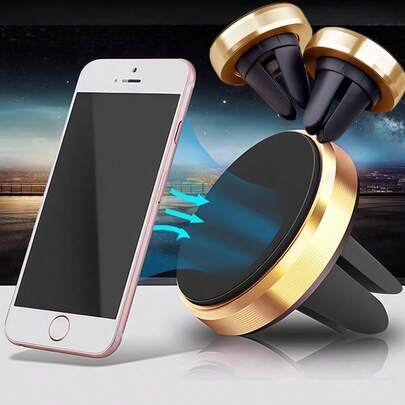 1pc Luxury Gold Car Air Vent Phone Holder, Strong Magnetic Stable Support, Compact Invisible Design, Fits All Vehicle Models, Enhances In-Car Sophistication