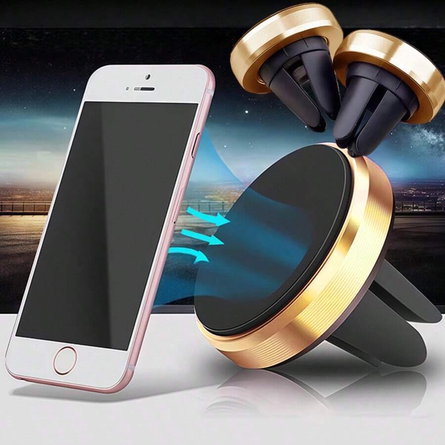 1pc Luxury Gold Car Air Vent Phone Holder, Strong Magnetic Stable Support, Compact Invisible Design, Fits All Vehicle Models, Enhances In-Car Sophistication