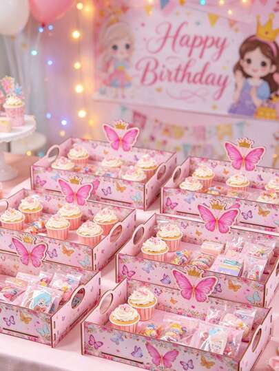 1个粉色花朵蝴蝶主题带把手木质托盘，适合女孩生日派对、迎婴派对装饰、周岁生日派对、性别揭晓派对、婚礼装饰，蝴蝶图案木质托盘，蝴蝶主题派对餐盘，桌面摆件，新娘送礼会装饰，厨房收纳，餐桌装饰，节日派对礼品