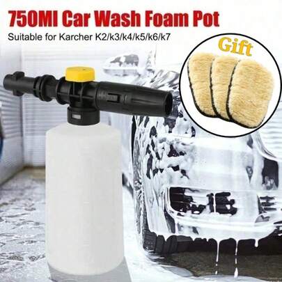 Bình xịt tạo bọt rửa xe 750ml, phù hợp với dòng máy Karcher K2-K7, súng phun tạo bọt áp lực cao có thể điều chỉnh, kèm theo 3 găng tay rửa xe.