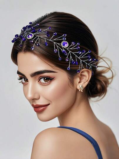1pc Romantic & Elegant Bridal Headband With Purple Rhinestone Decor, Women's Wedding Hair Accessory Suitable For Celebrations & Galas