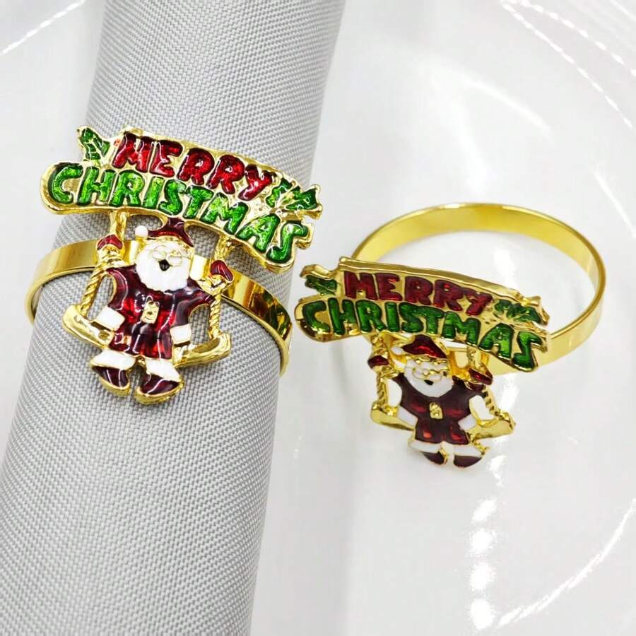 Christmas Napkin Rings – New Electroplated Metal Napkin Holders, Holiday Table Decor - 聖誕老公公 - 查看 1