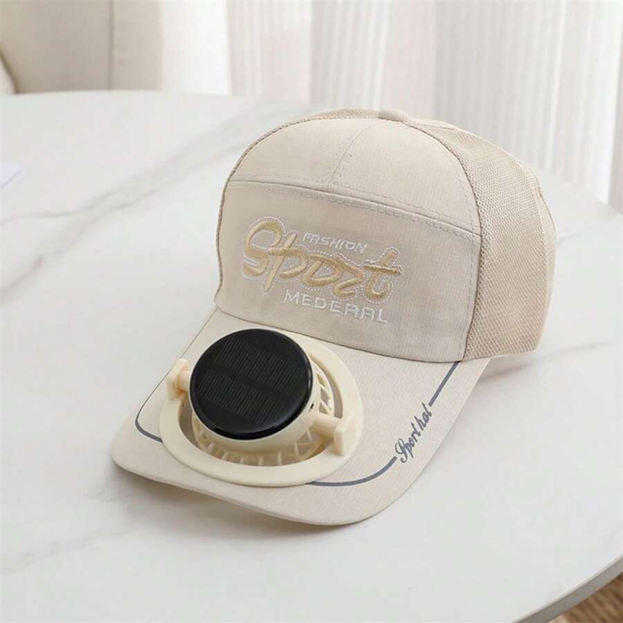 Breathable Baseball Cap Solar Powered Fan Hat Baseballs Hat For Men Women, USB Rechargeable Sun Protection Hat For Outdoor - Ivory - View 1