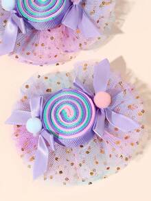 2pcs Girls Cute Spring/Summer Collegiate Style Double-Layer Ribbon Bow Soft Clay Watermelon Decor Hair Clips,Festival,Party - Multicolor - View 4
