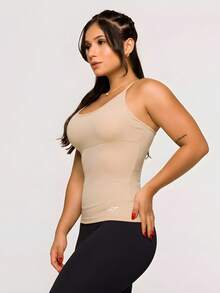 Women's Fitness Tank Top With Spaghetti Straps, Smooth Microfiber, Cool Touch, Ideal For Gym, Running, And Sports. - Màu be - Xem 8