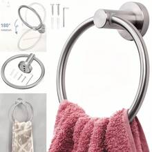 1pc Heavy Duty Towel Rack, Towel Ring - Bathroom & Kitchen Wall Mounted Towel Holder, Modern Round Towel Bar With Thick Ring Towel Rack Hardware Set - Multicolor - View 2
