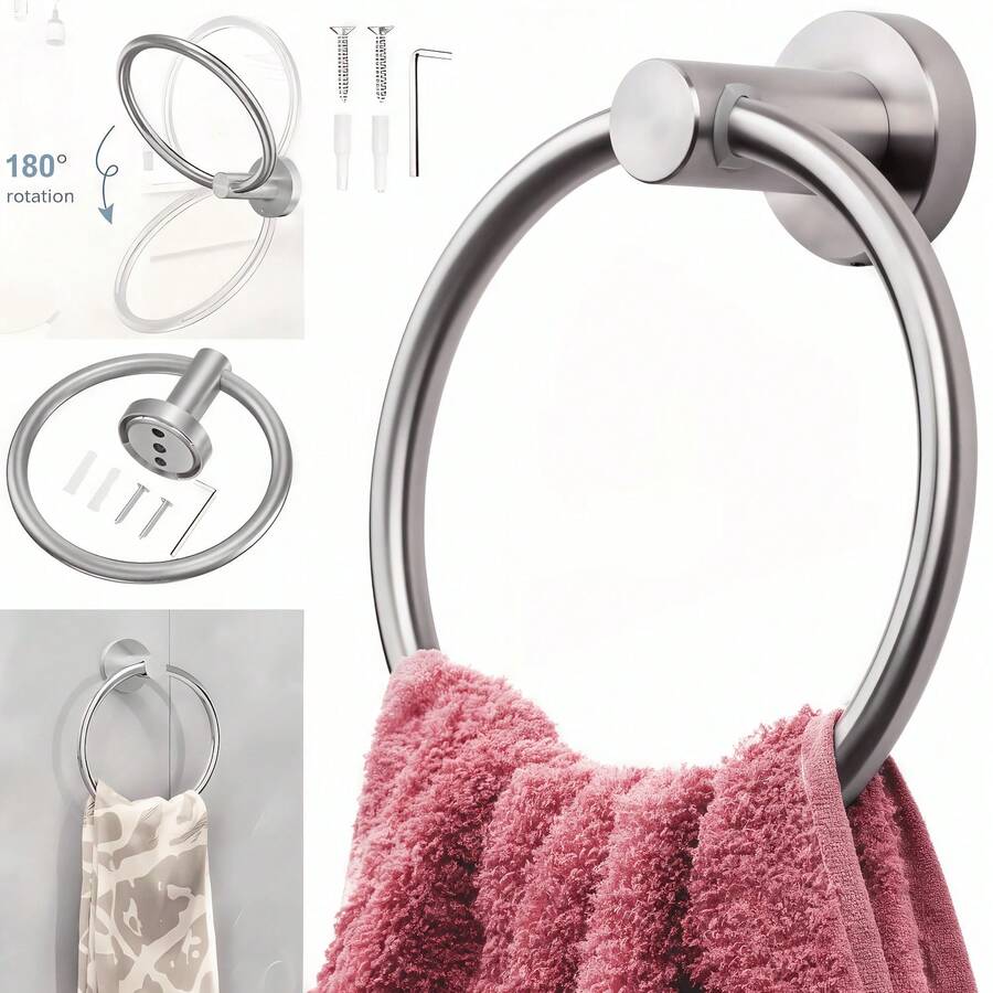 1pc Heavy Duty Towel Rack, Towel Ring - Bathroom & Kitchen Wall Mounted Towel Holder, Modern Round Towel Bar With Thick Ring Towel Rack Hardware Set