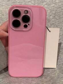 Luxury Pink Mirror Element Fashion Glossy Solid Glass Phone Case Suitable For 17 Pro Max 16 15 14 13 12 11 Pro Max Lens Protection Shock-Resistant Frame Hard Back Cover Spring Gift Party Birthday - Rose Pink - View 6