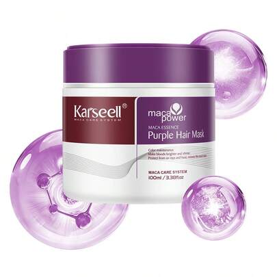  Mascarilla para el cabello morado Karseell 3.38floz 100ml Profesional Neutraliza los tonos de latón y amarillo para cabello rubio plateado con mechas